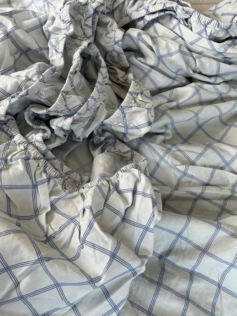Tommy Hilfiger Queen Fitted Bed Sheet Lot Navy Blue White Plaid 100% Cotton Y2K